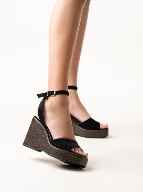 Product Image Suede πλατφόρμες με look alike ξύλινη σόλα