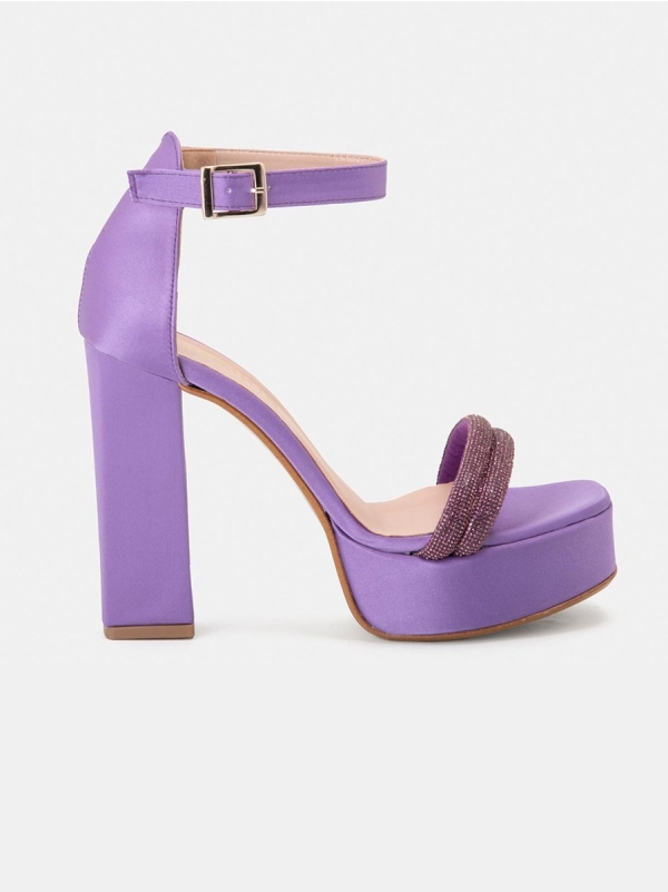 Product Image Πέδιλα σατέν BOZIKIS με φιάπα, χοντρό τακούνι & strass