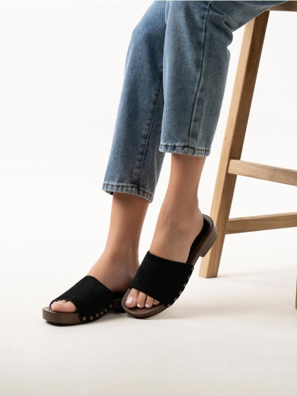 Product Image Mules με suede φάσα & look-alike ξύλινη σόλα