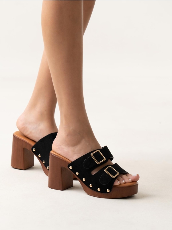 Product Image Mules suede με χοντρό τακούνι & ρυθμιζόμενες φάσες